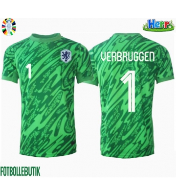 Nederländerna Bart Verbruggen #1 Målvakt Hemmatröja EM 2024 Kortärmad